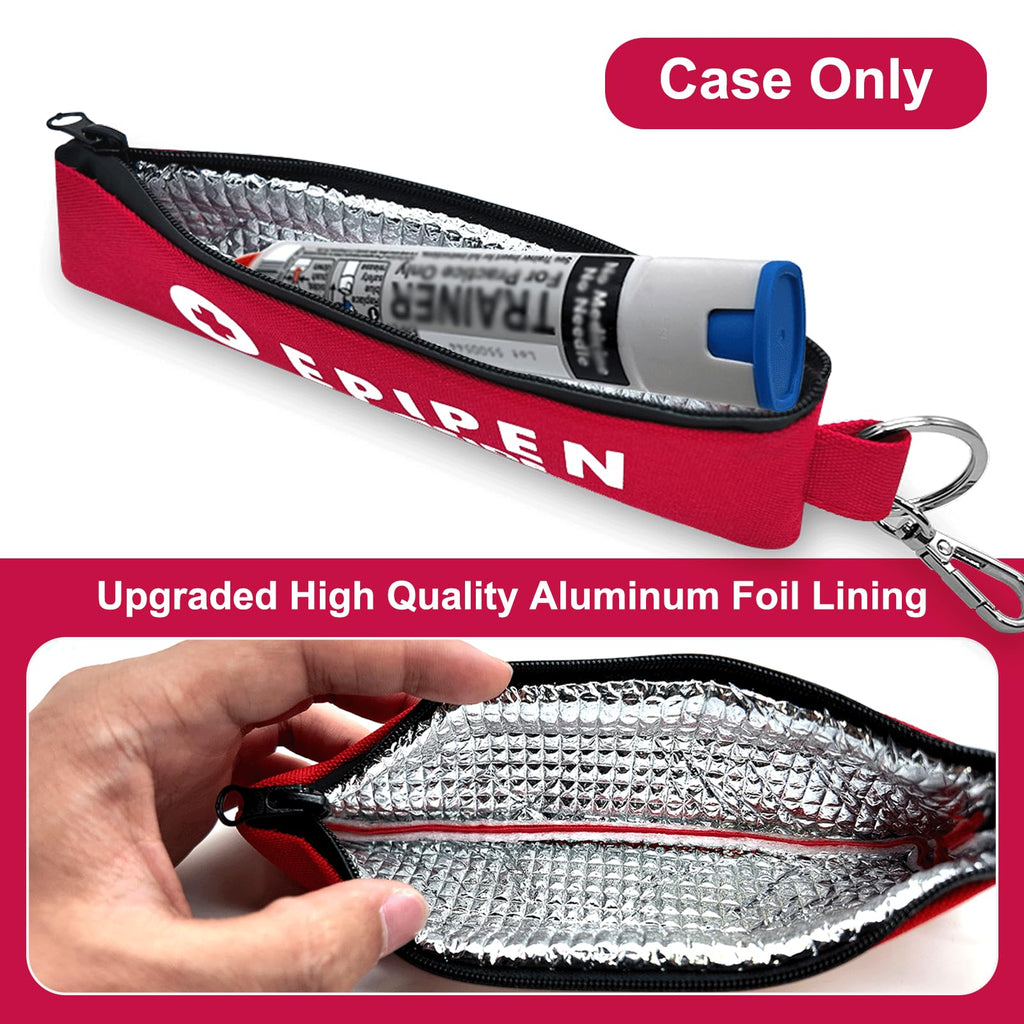 ICIMBI 2-Pack EpiPen Carry Case Insulated,Red Epipen Holder Bag with Carabiner-for 1 EpiPen Asthma Allergy Medication,Sports Outdoors Travel Epipen Case for Walking or Running