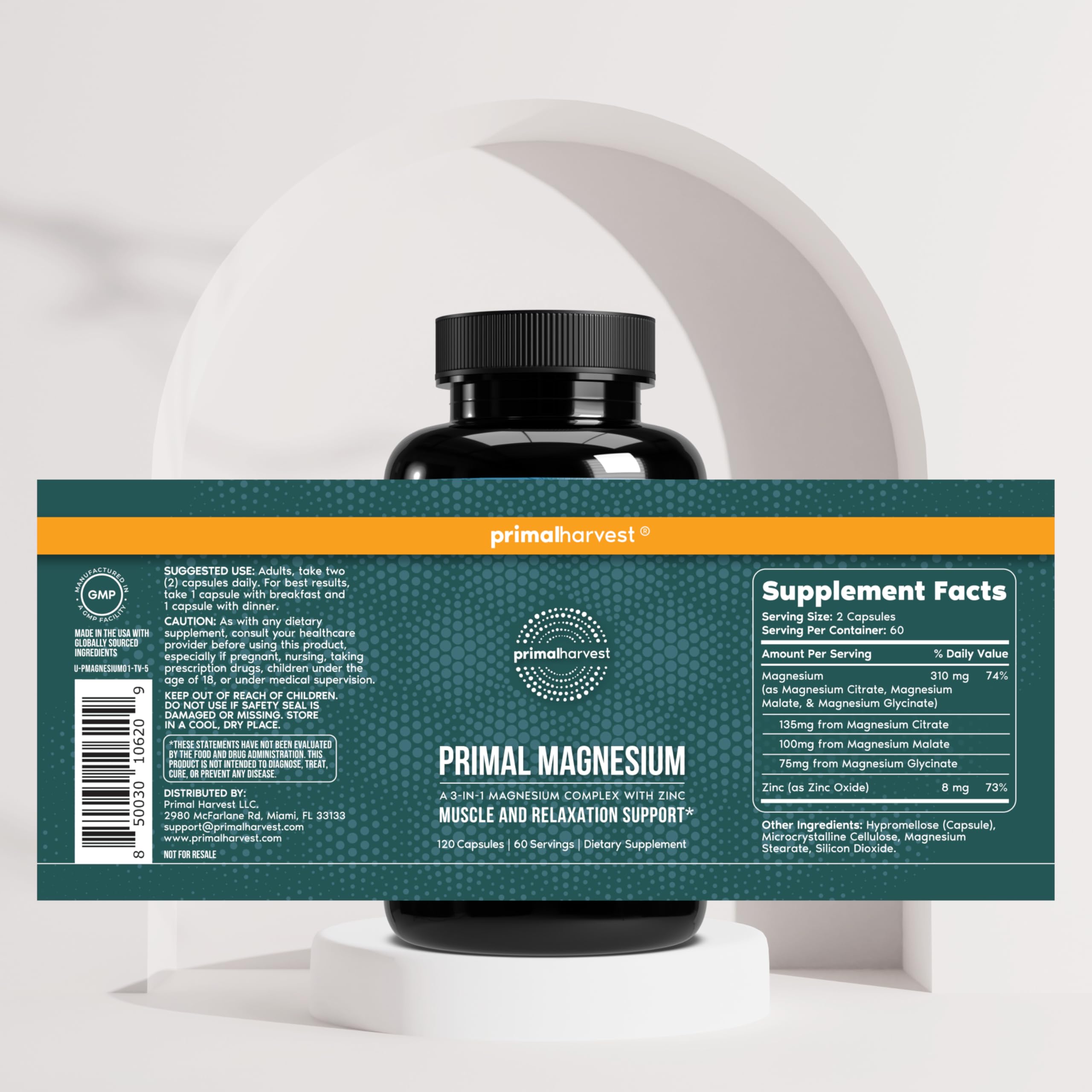 Primal Harvest Magnesium - Daily Vegan Supplement, Gluten, Dairy & Soy Free