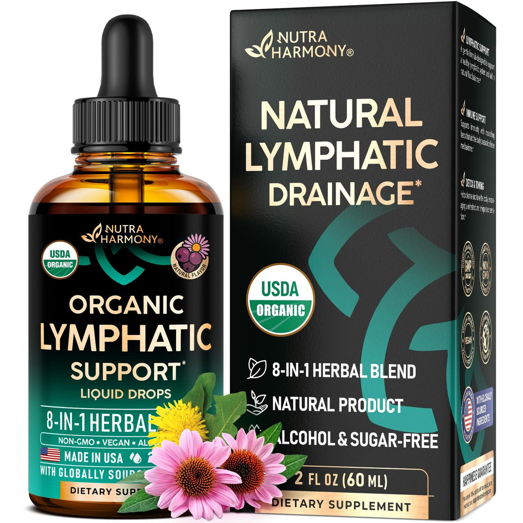 Lymphatic Drainage Drops - USDA Organic Lymphatic Supplements - 2 fl oz | Echinacea, Elderberry, Dandelion, Rosehip, Cleavers, Calendula, Burdock - Sugar & Alcohol-Free - Immune & Lymph Flow Support
