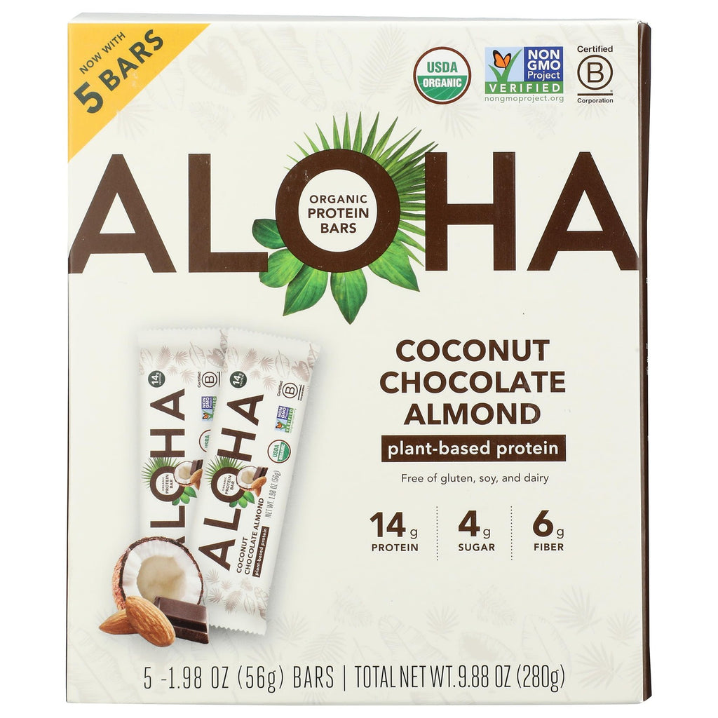 Aloha Organic Coconut Chocolate Almond Protein Bar 5 Count, 1.98 OZ