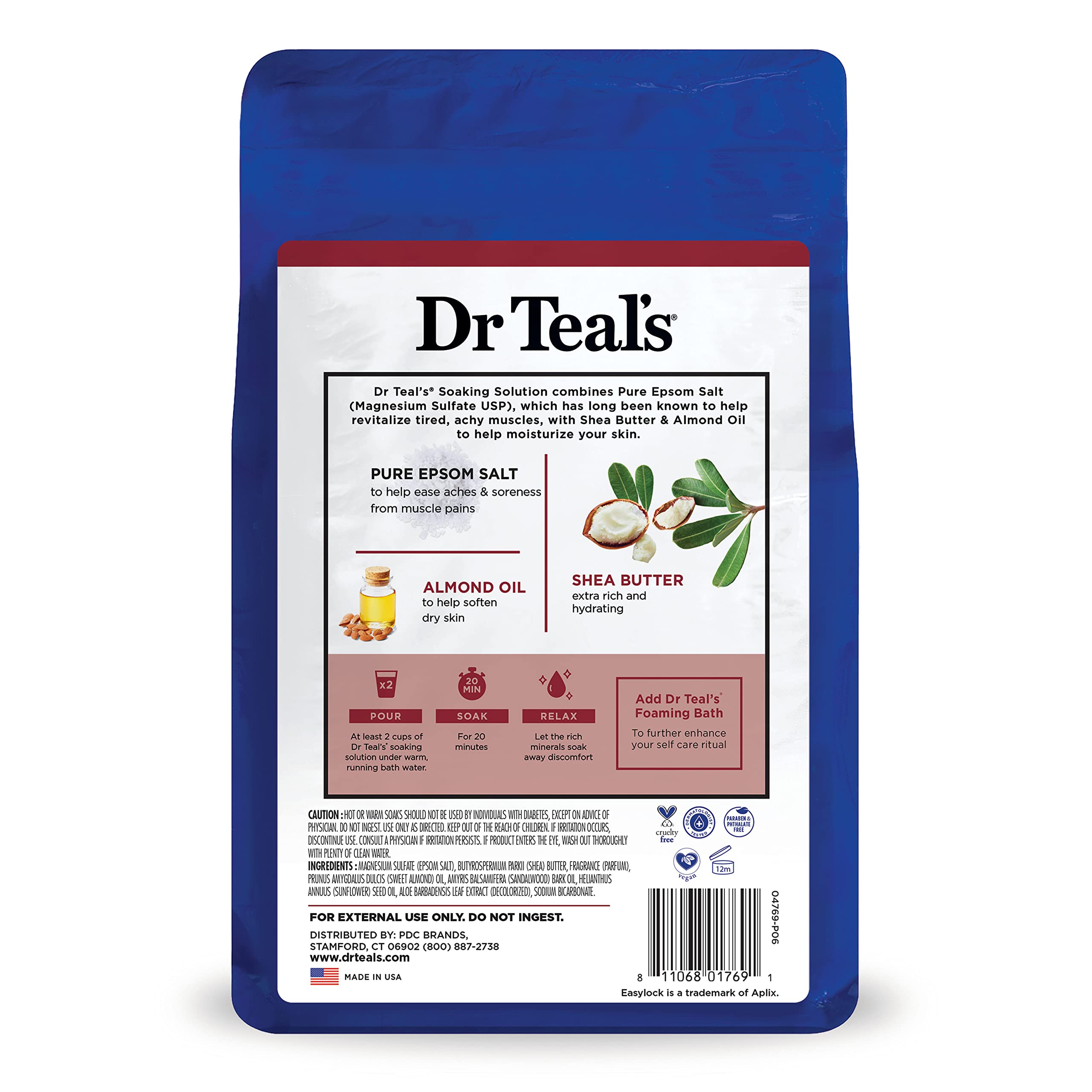 Dr Teal's Epsom Salt Magnesium Soak, Soften & Moisturize with Shea Butter & Almond Oil, 3 lbs