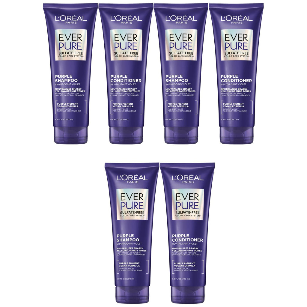 L'Oreal Paris EverPure Purple Shampoo and Conditioner Set, Sulfate-Free Brass Toning for Blonde, Bleached, Highlighted, Silver or Gray Color-Treated Hair, 13.6 Fl Oz Set