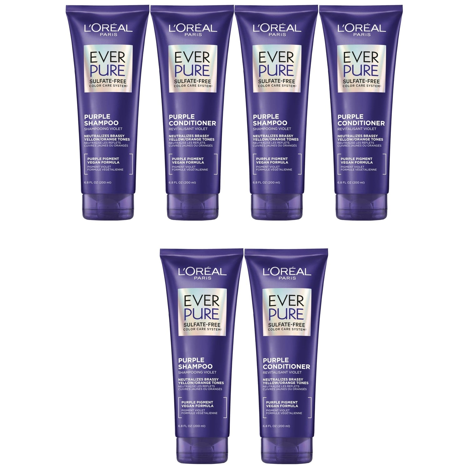 L'Oreal Paris EverPure Purple Shampoo and Conditioner Set, Sulfate-Free Brass Toning for Blonde, Bleached, Highlighted, Silver or Gray Color-Treated Hair, 13.6 Fl Oz Set