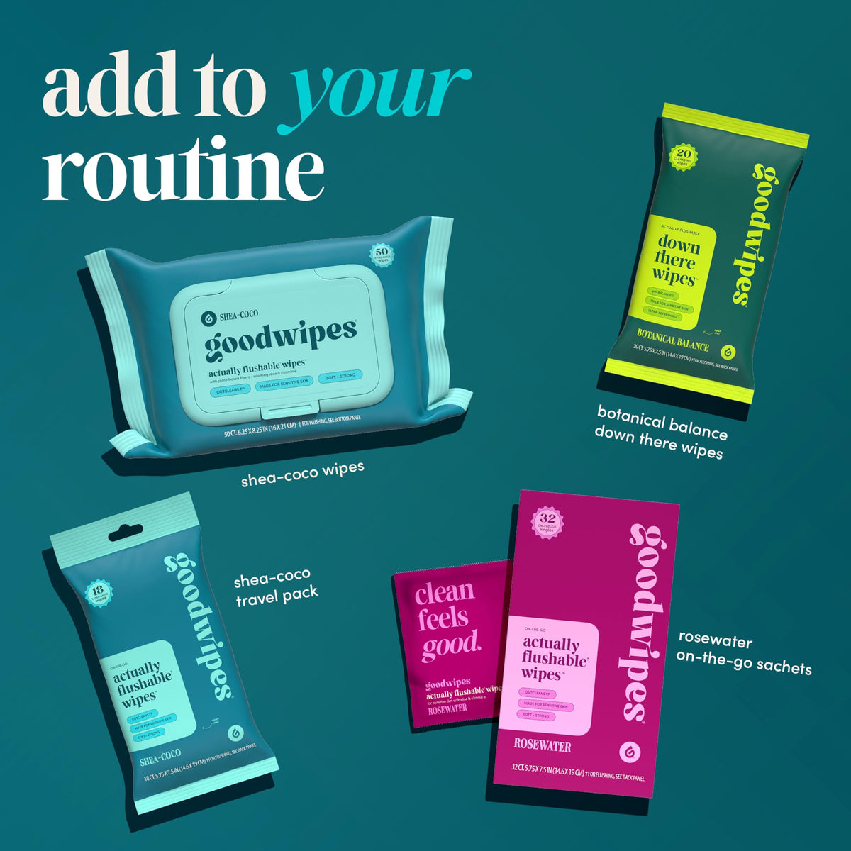 goodwipes Flushable Wipes - Shea-Coco, 418 Wipes (8 Pack + 1 Travel Pack)