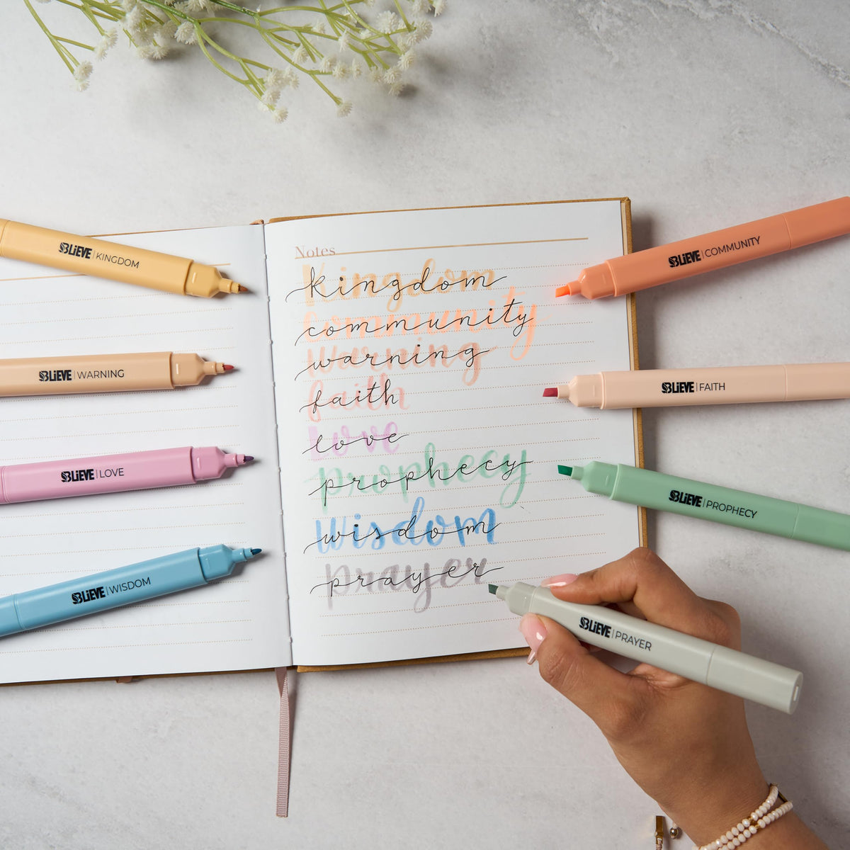BLIEVE Bible Highlighters No Bleed Through, Color Coded, Dual Tip, 8 Pack