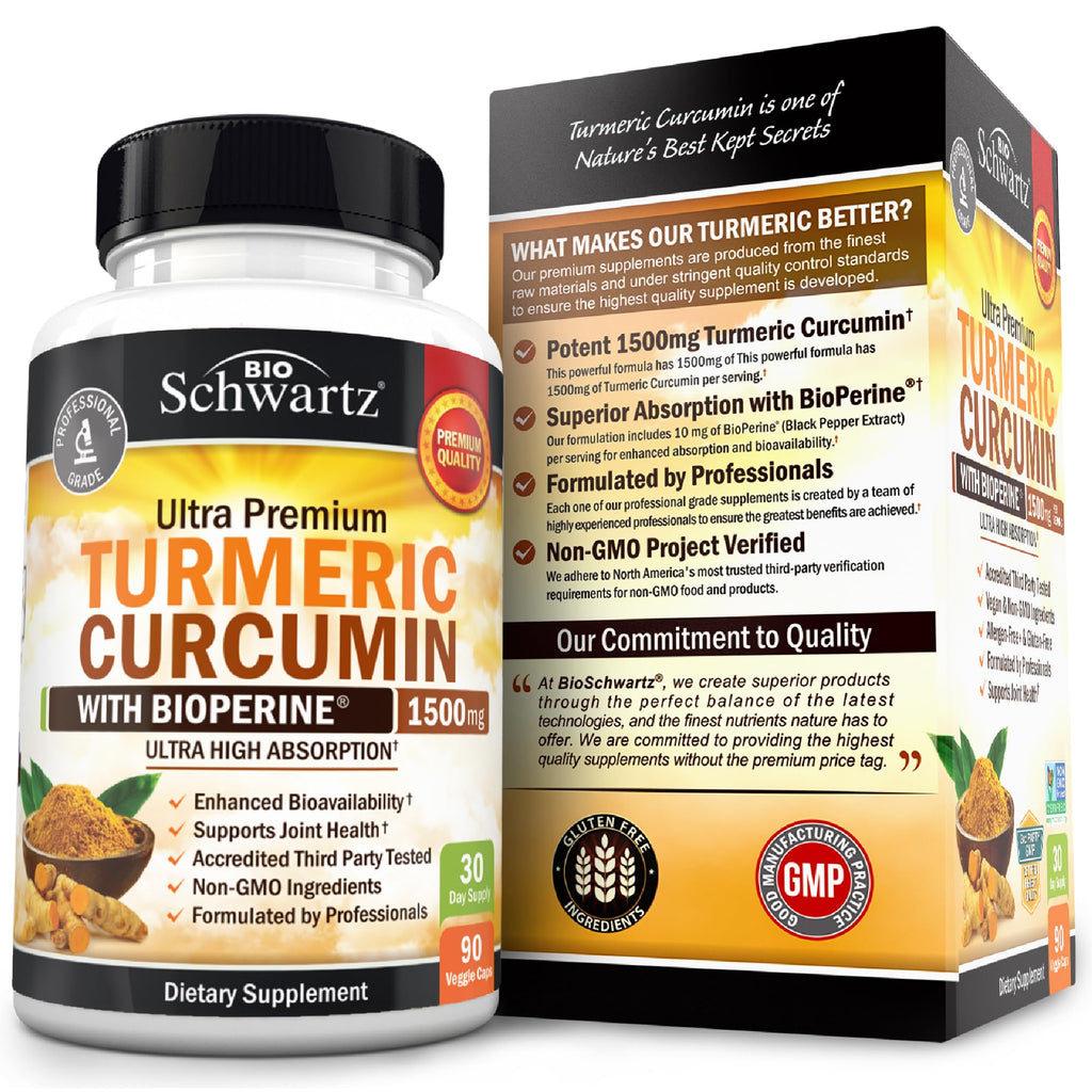 Turmeric Curcumin with Black Pepper Extract 1500mg - Turmeric Supplement | High Absorption Ultra Potent Tumeric Capsules with 95% Curcuminoids and BioPerine for Joint Support - Non-GMO, 90 Capsules