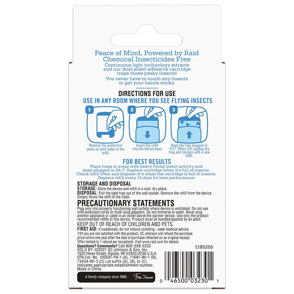 Raid Essentials Flying Insect Light Trap Refills, 2 Light Trap Refill Cartridges, Featuring Light Powered Attraction