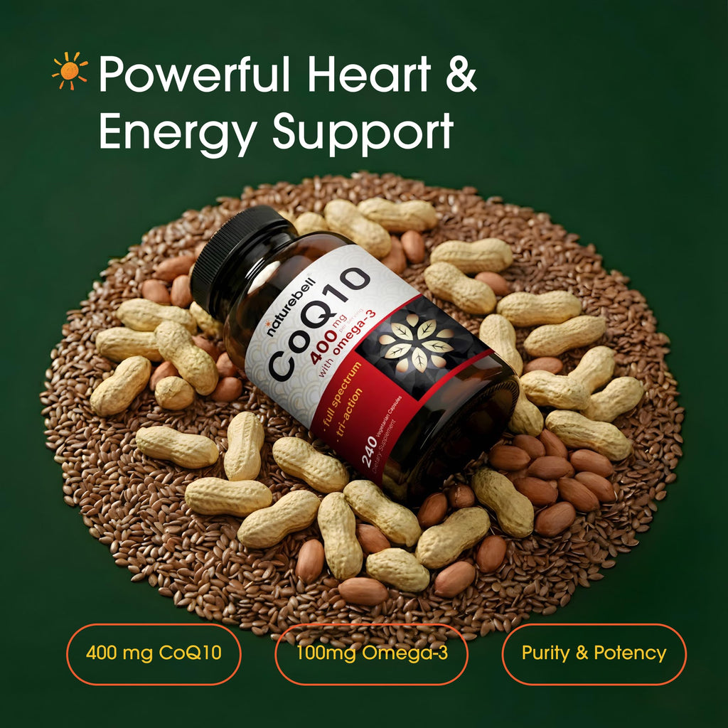 NatureBell CoQ10 400mg with Omega-3-240 Capsules - Antioxidant Supplement for Heart Health Support - Supports Cellular Energy* - Extra Strength Coenzyme Q10-3rd Party Tested