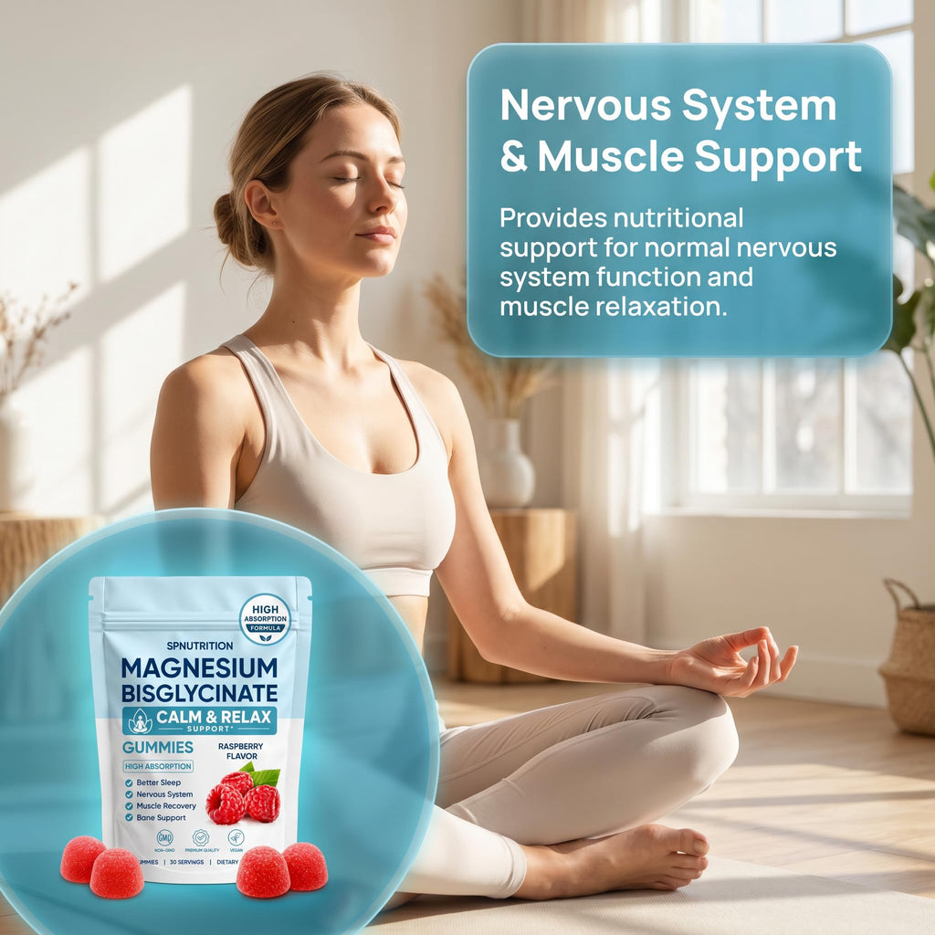 Magnesium Bisglycinate Gummies, 400mg Magnesium Bisglycinate Chelate with Sea Salt & Raspberry Powder, Supports Sleep, Nerve & Muscle Relaxation, Bone Health Support, Vegan, 60 Gummies (1)