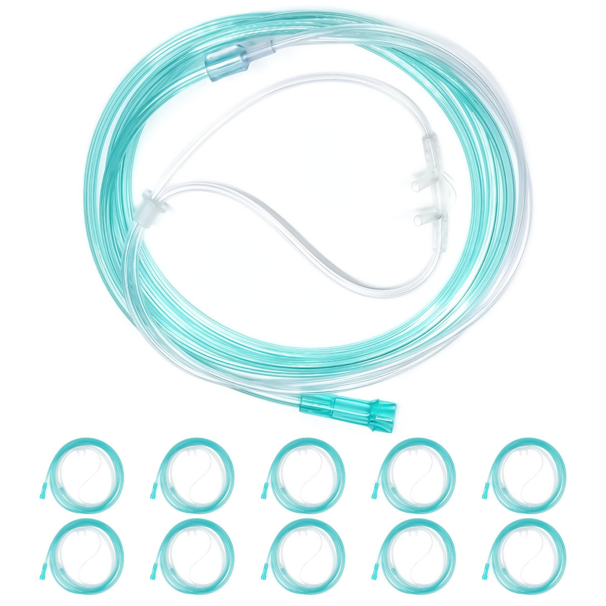 10 Pack High-Flow Ultra Soft Nasal Oxygen Cannula, Green Crush Resistant Tubing with Standard Connection 6.6 Feet