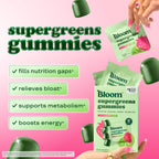 Bloom Nutrition Super Greens Gummies, Strawberry Kiwi, 12 Servings | Daily Superfood Fiber Gummies with Fruits, Vegetables, Vitamins & Minerals for Digestive & Gut Health, Bloating Support