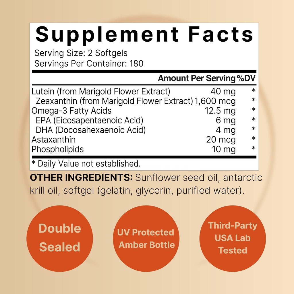 Lutein 40mg + Zeaxanthin 1,600mcg, 360 Softgels | 4-in-1 Formula with Astaxanthin, Omega-3 & Phospholipids | Marigold Flower Extract | Supports Eye, Brain & Vision Health | Non-GMO, Gluten Free