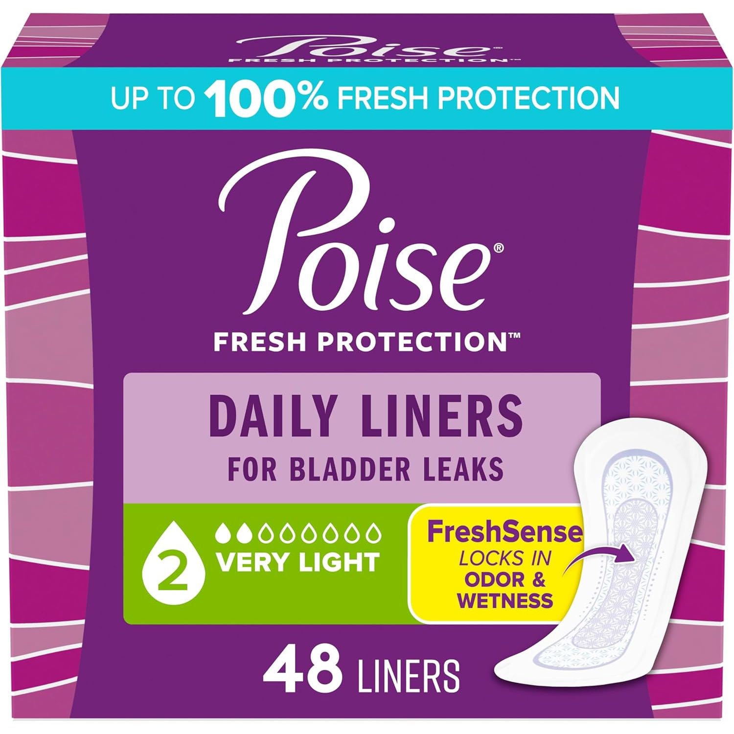 Buy now Poise Daily Liners, Incontinence Panty Liners for Bladder Leaks, 2 Drop Very Light Absorbency, Regular Length, 48 Count of Pantiliners, Packaging May Vary at indiglob india