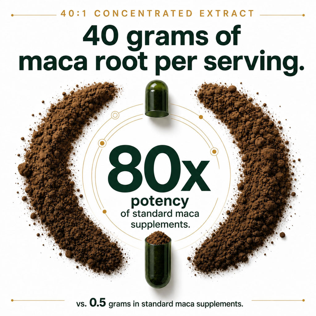 Organic Black Maca Root, 40:1 Extract, Ashwagandha & Fenugreek, 60ct | Energy, Stamina, Mood & Healthy Testosterone Support: Peruvian 3-in-1 Adaptogen Formula
