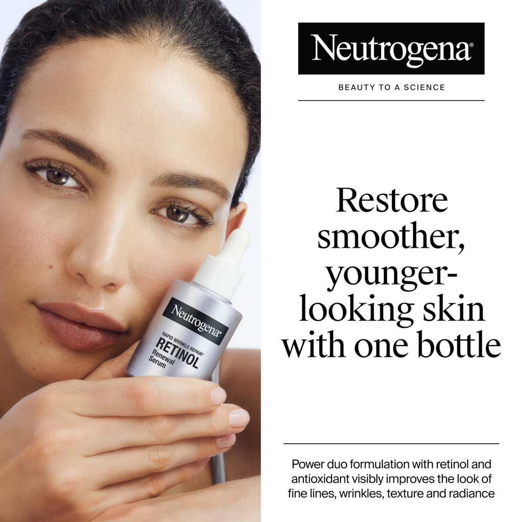 Buy now Neutrogena Rapid Wrinkle Repair Retinol Renewal Serum, Lightweight Anti-Aging Facial Serum with Pure Retinol & Antioxidants to Improve Wrinkles, Dullness & Dark Spots, 1 fl oz at indiglob india