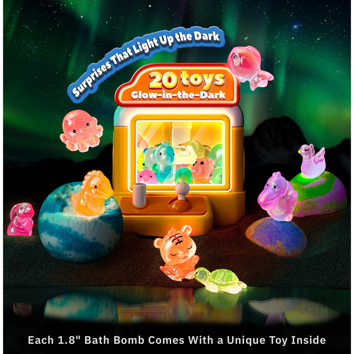 20 Pack Organic Bath Bombs for Kids with Glow-in-The-Dark Toys Inside