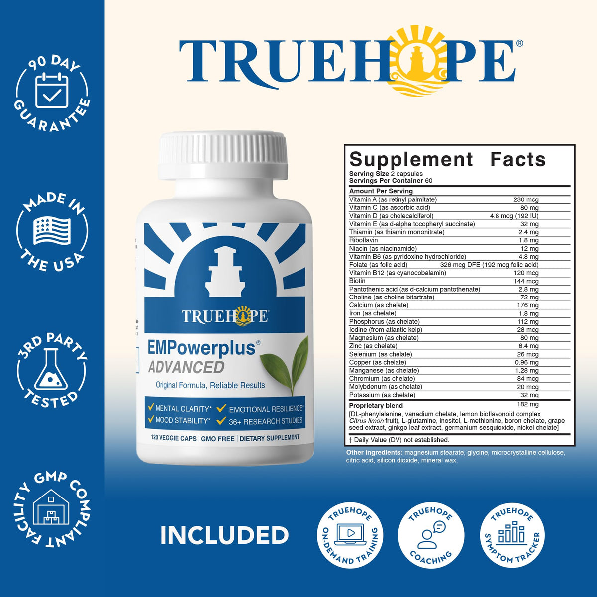 Truehope EMPowerplus Advanced Multivitamin for Mood & Stress, 30 Day Supply