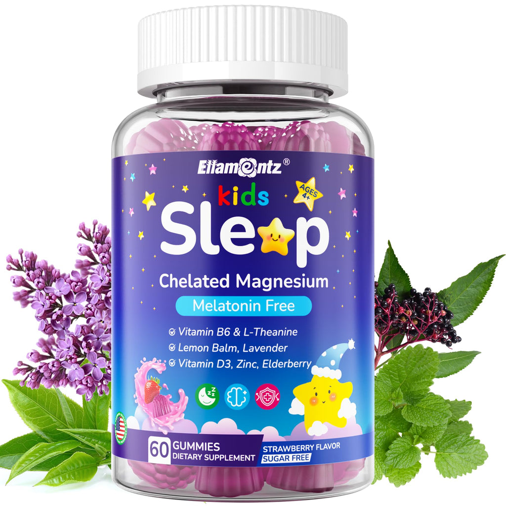 Kids Sleep Gummies, NO Melatonin Sleep Aid Gummies w/ Magnesium Glycinate, Magnesium Malate, L-Theanine, Lavender, B6, Zinc, D3K2 for Restful Sleep, Relax Brain & Muscle, Immune Support, Non-GMO 2Pack