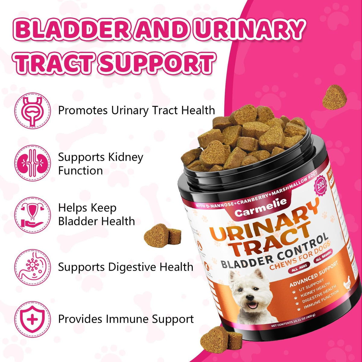 Cranberry for Dogs, Dog Urinary Tract & Bladder Support + D-Mannose, 200ct