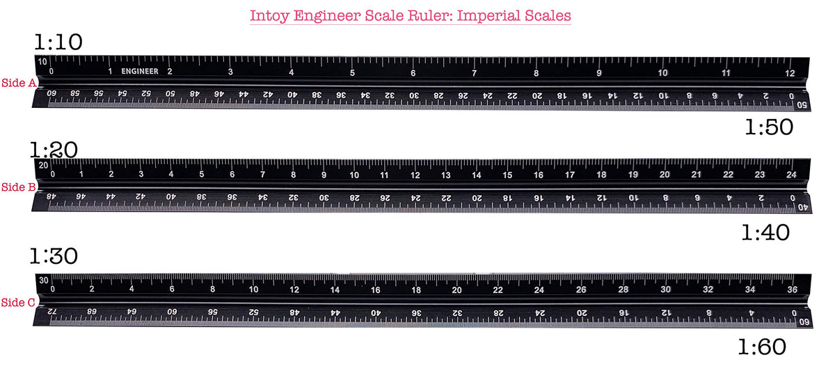 12 Inch Engineer Scale Ruler, Engineering Scale with Anodized Solid Aluminum Core, Laser Etched Scales, Imperial Scale - 1:10, 1:20, 1:30, 1:40, 1:50, 1:60, 12" Drafting Measuring Ruler