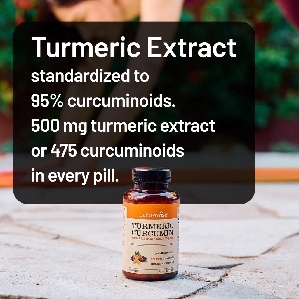NatureWise Turmeric Curcumin 500mg Supplement with BioPerine, 30 Softgels | Extra Strength 95% Curcuminoids - Black Pepper Extract for Absorption - Immune Support - 1-Month Supply