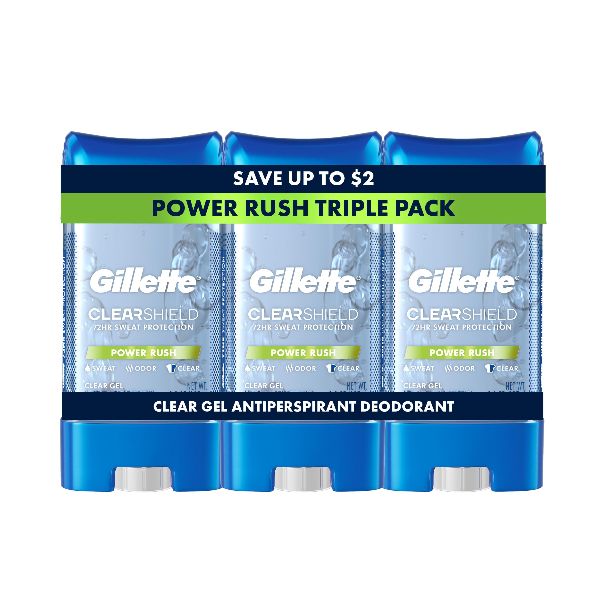 Gillette Antiperspirant and Deodorant for Men, 72hr Sweat & Odor Protection, Long Lasting Freshness, Anti-White Mark Technology, Clear Gel, Cool Wave Scent, 3.8 oz (Pack of 3)