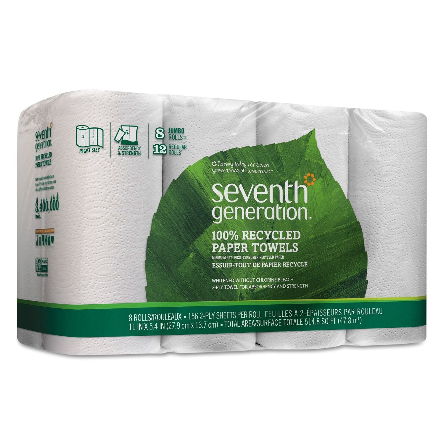 Buy now Seventh Generation 13739PK 100% Recycled Paper Towel Rolls, 2-Ply, 156 /RL, 8 RL/PK at indiglob india