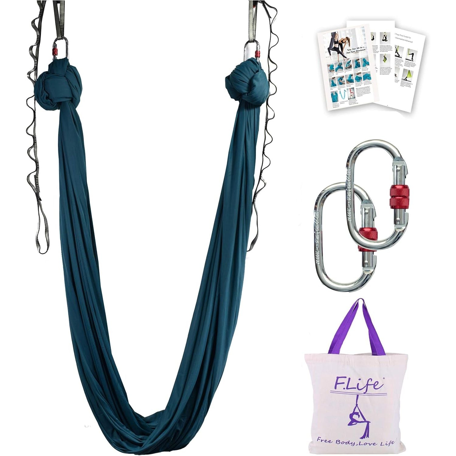 Buy now F.Life Aerial Silk Yoga Hammock & Swing for yoga Inversion,Strength training,starter hardware kit blackish green at indiglob india
