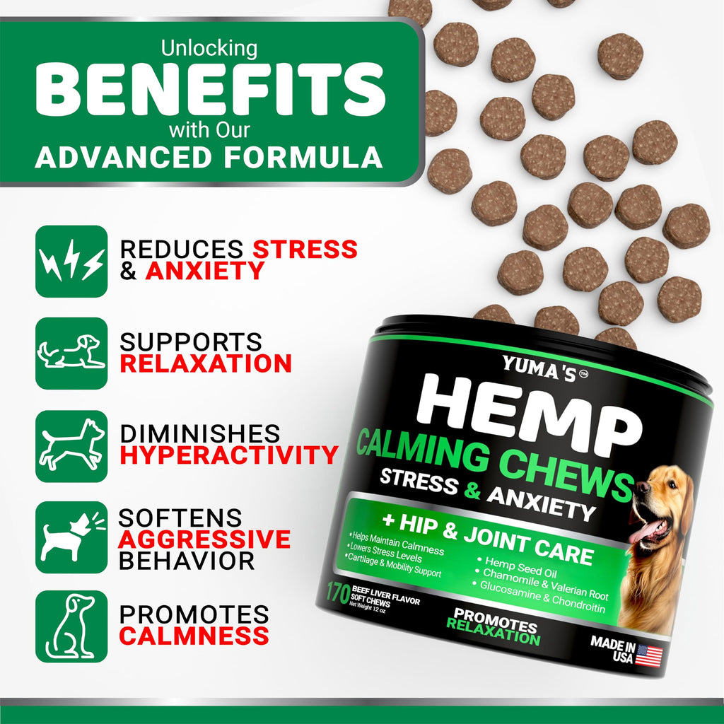 Hemp Calming Chews for Dogs - 170 Treats - Advanced Dog Calming Chews