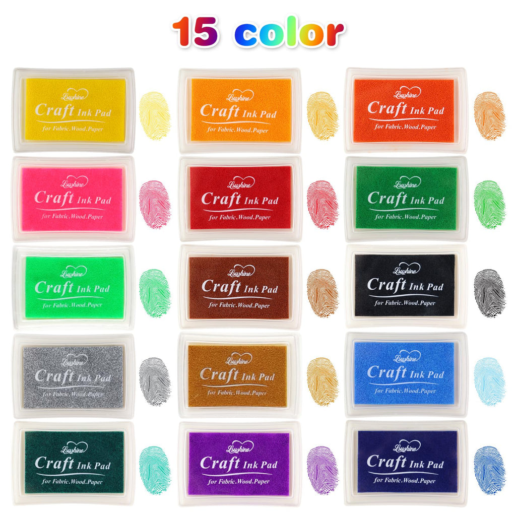 Lsushine 15 Colors Craft Ink Pads, Washable Stamp Pads for DIY Stamping