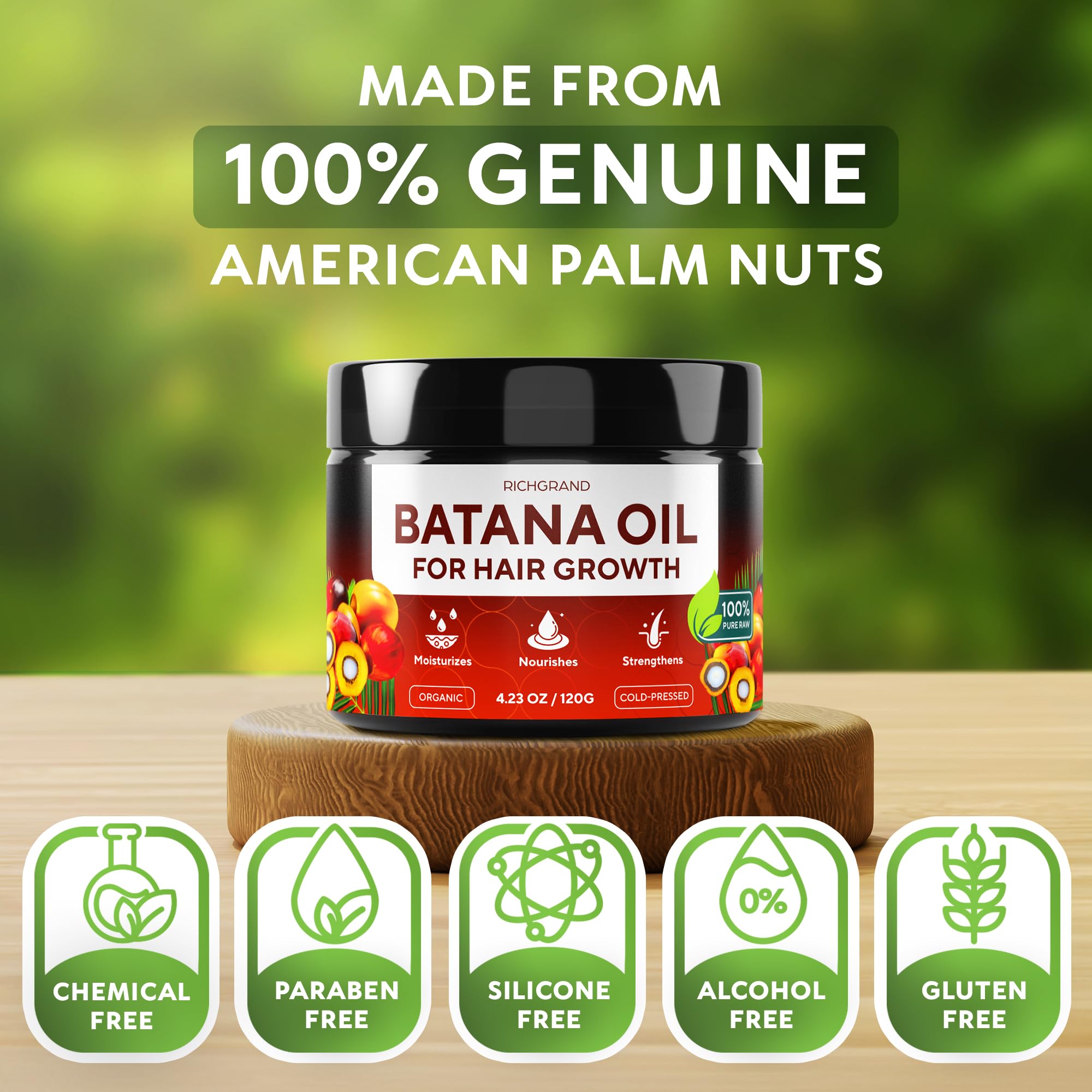 Batana Oil for Hair Growth - 100% Raw & Organic Unrefined Batana Oil - Cold Pressed Hair Mask for Scalp Health, Thicker Hair & Split Ends Repair - Natural & Pure (4.23 oz)