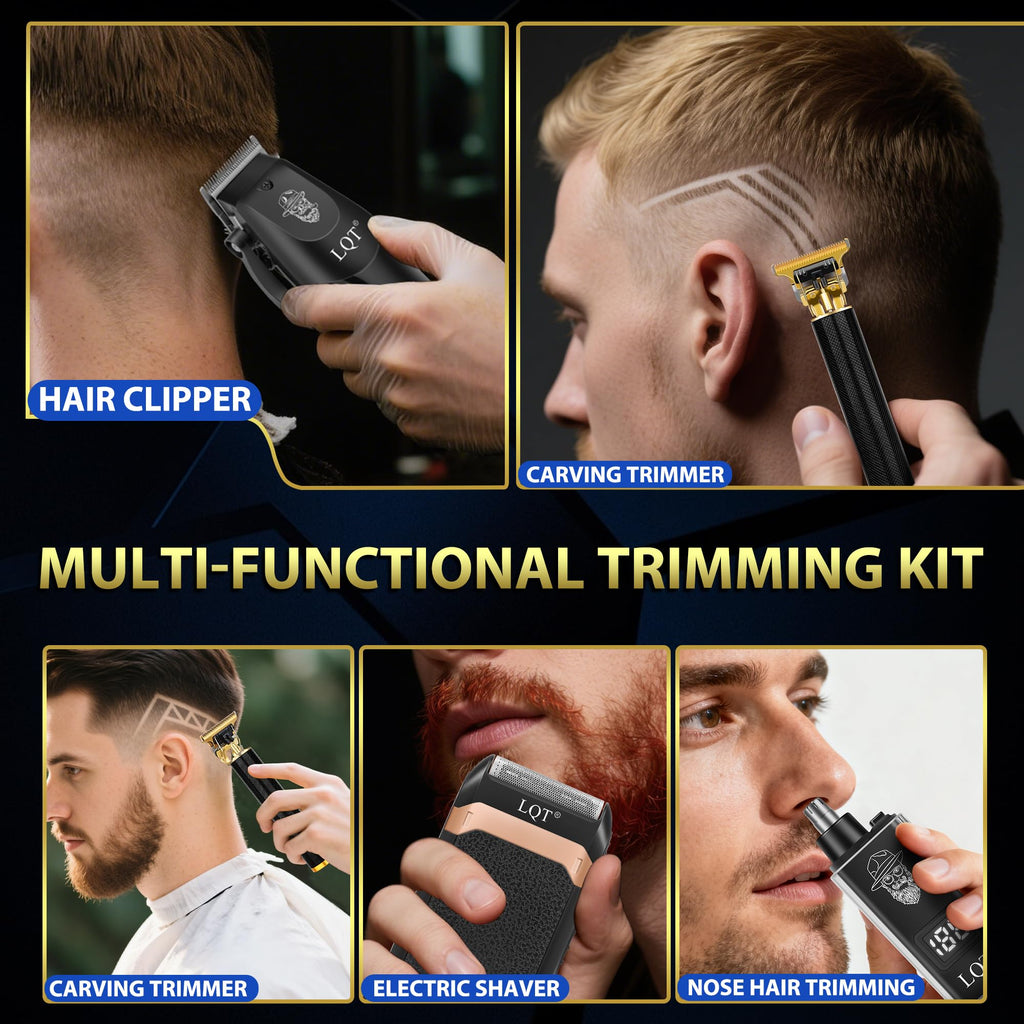 Hair Clippers for Men with LED Display, 4-Piece Cordless Grooming Kit with Hair Clipper, Beard Trimmer, Foil Shaver & Nose Trimmer, Complete Set for Home Barber