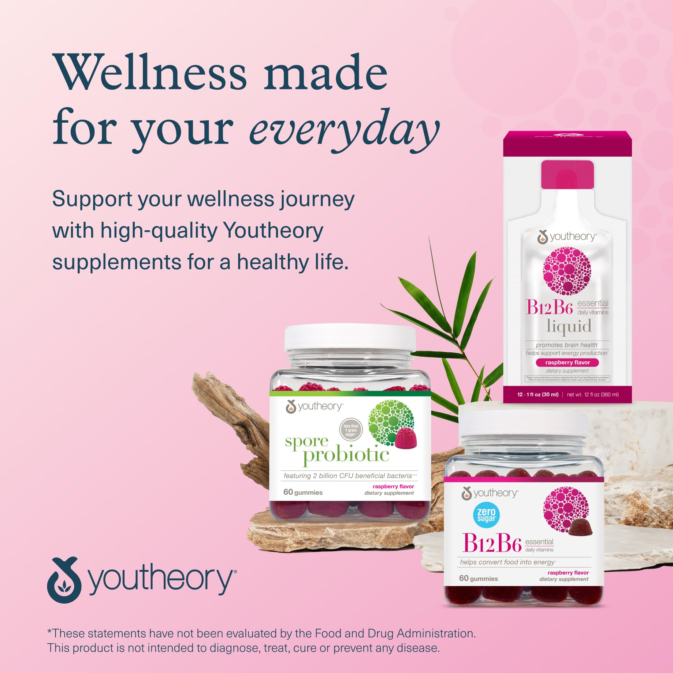 Youtheory B12B6 Liquid, Raspberry Flavor, 1oz Packet, 12 Count | Daily Energy and Brain Support*, Vitamin B12 and B6, Tasty Single-Serving Packs, Vegan, Dairy, Soy, and Gluten-Free
