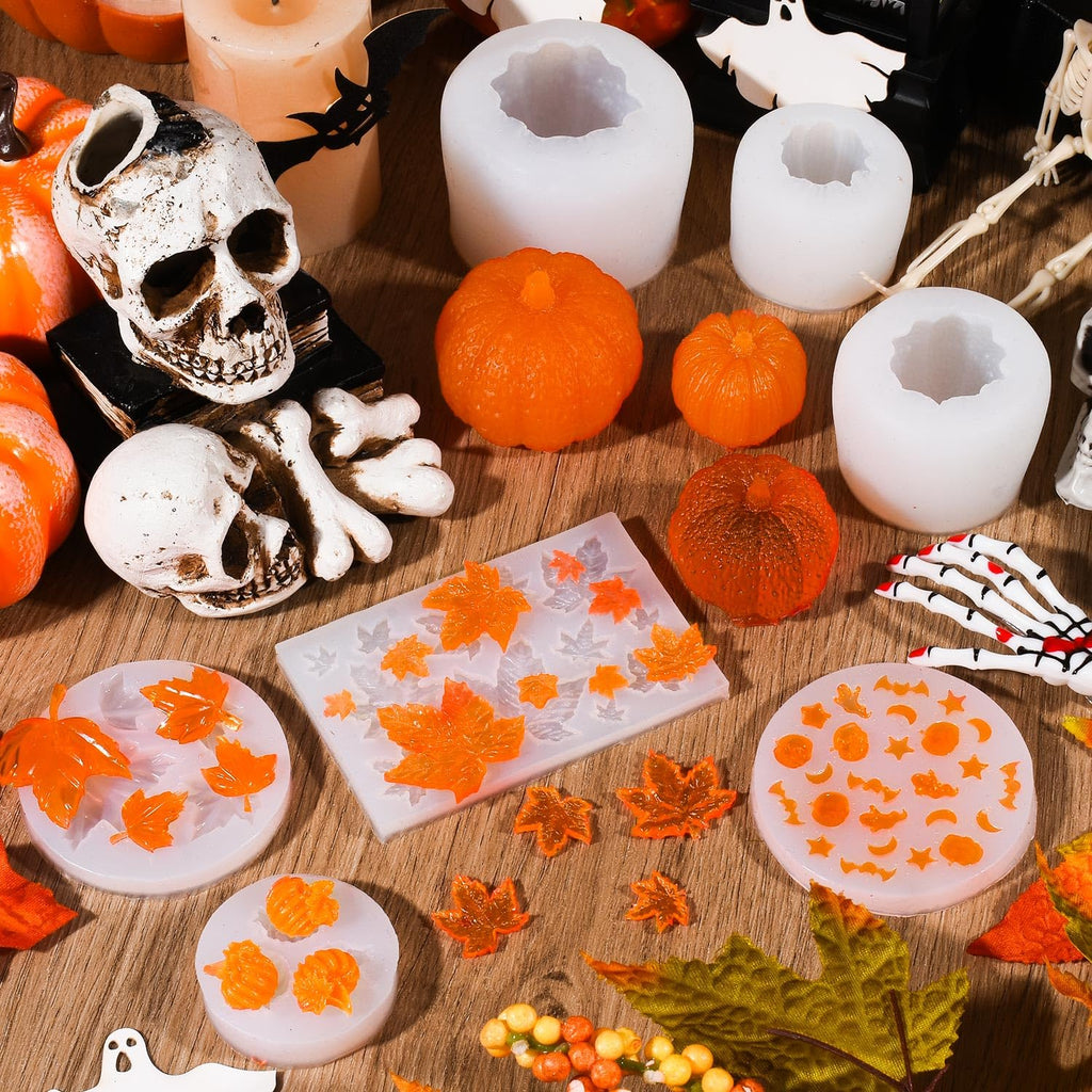 7 Pcs Pumpkin Candle Molds, Halloween Silicone Mold