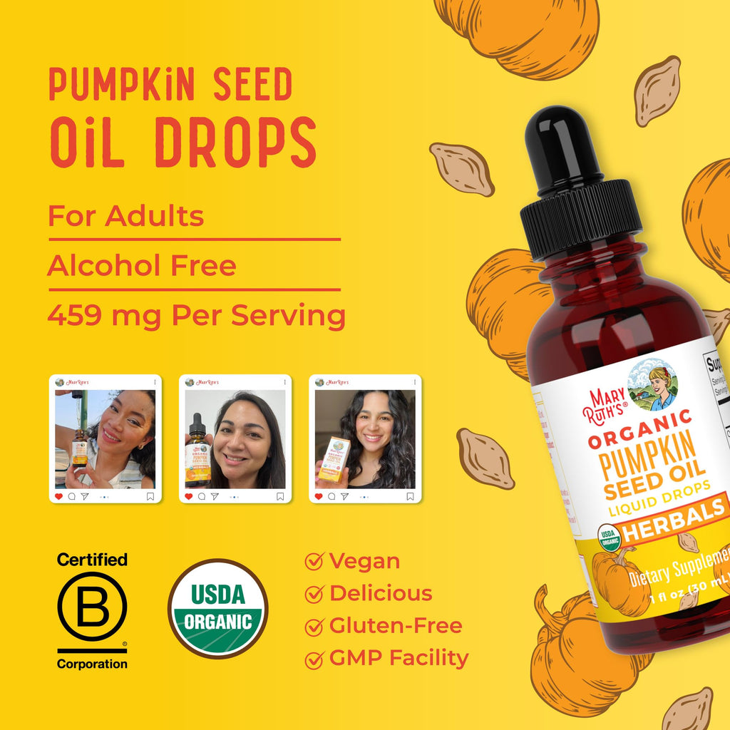 MARYRUTH'S Organic Pumpkin Seed Oil Cold Pressed, Sugar Free, 60 Servings | 2 Month Supply, USDA Organic Liquid Drops, Urinary Health in Men, Sugar Free, Vegan, Non-GMO