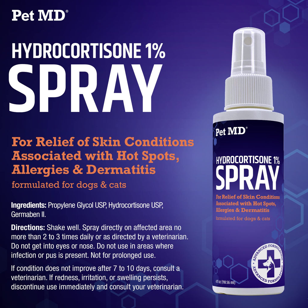 Pet MD Hydrocortisone Spray for Dogs, Cats, Horses - 4 oz