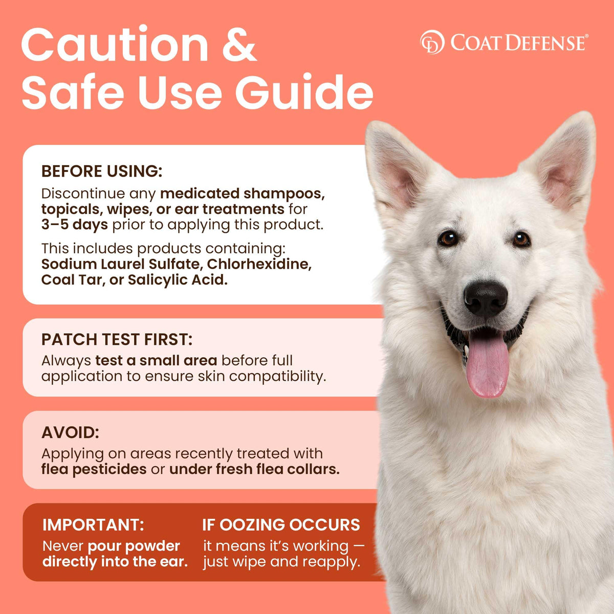 COAT DEFENSE Daily Preventative Powder | Made in USA | 9oz Precision Point Waterless Dog Shampoo & Pet Deodorizer for Smelly Dogs | Provides Anti Itch Relief | Dog Shampoo for Dry Itchy Skin