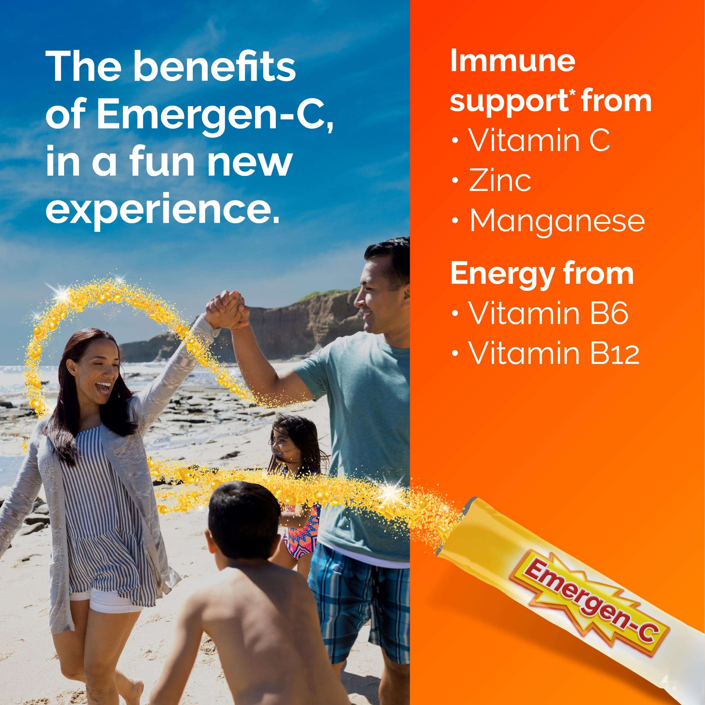 Emergen-C Vitamin C 500mg, Immune Support Crystals, Orange, 56 Packets | High Potency Vitamin C, B Vitamins for Energy, Zinc and Manganese, No Water Needed, Easy Pouch Format