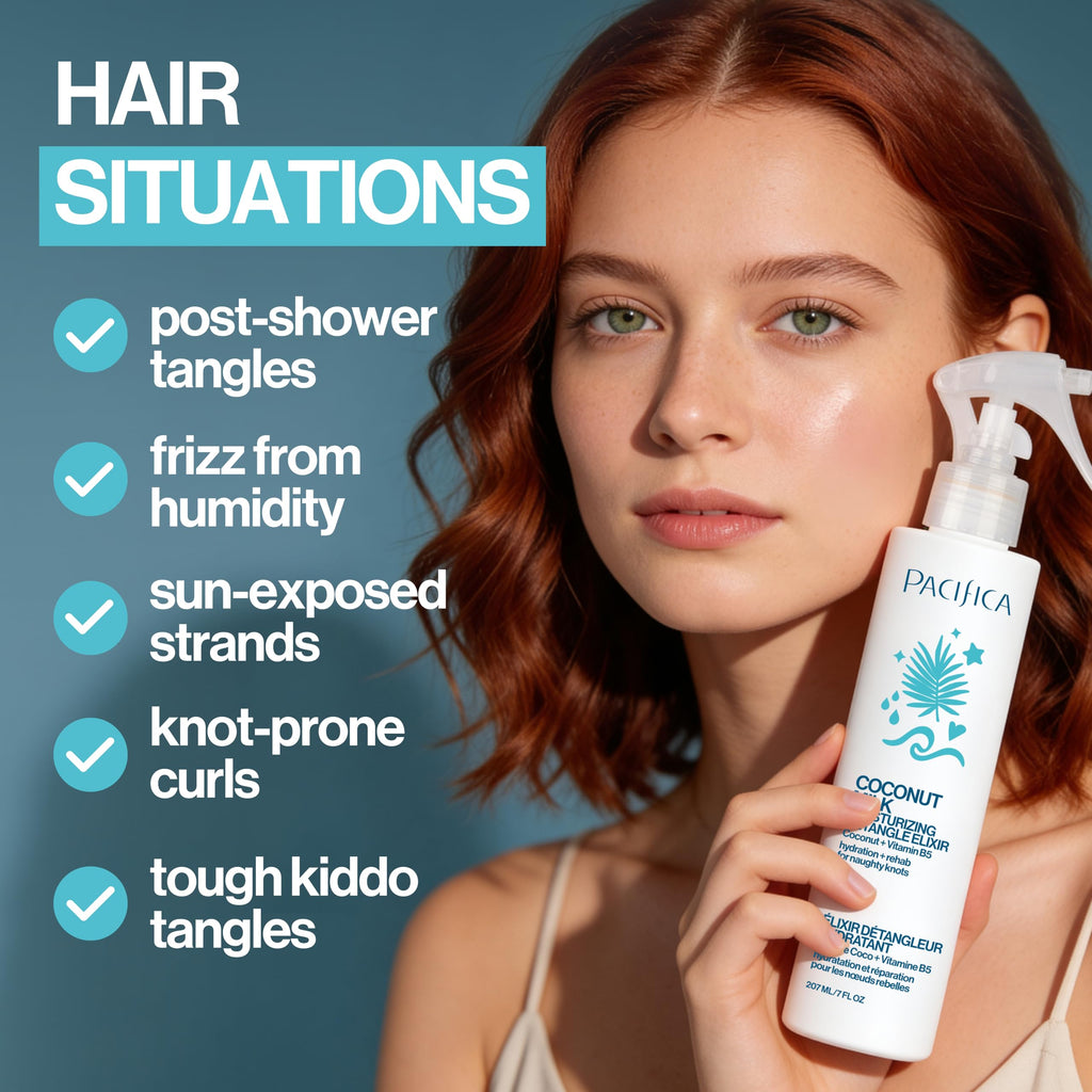 Pacifica Coconut Milk Hair Detangler Spray – Leave-In Conditioning Elixir for Tangle-Free Hair – Instantly Detangles Knots, Adds Shine & Moisture, Prevents Breakage & Frizz – Vegan & Cruelty-Free | Vegan