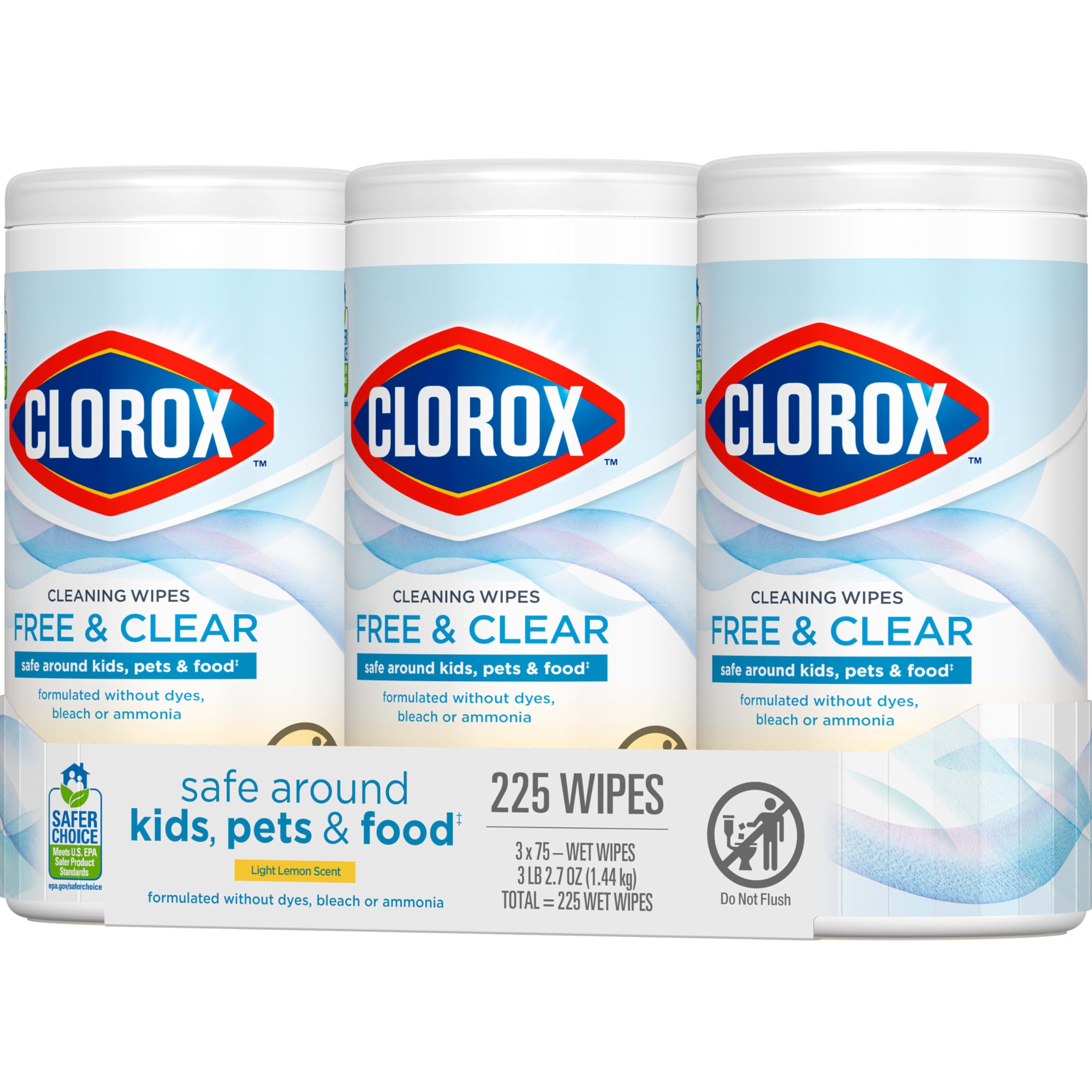 Buy now Clorox Free & Clear Cleaning Wipes, Light Lemon Scent, 75 Count, Pack of 3 (Pack May Vary) at indiglob india