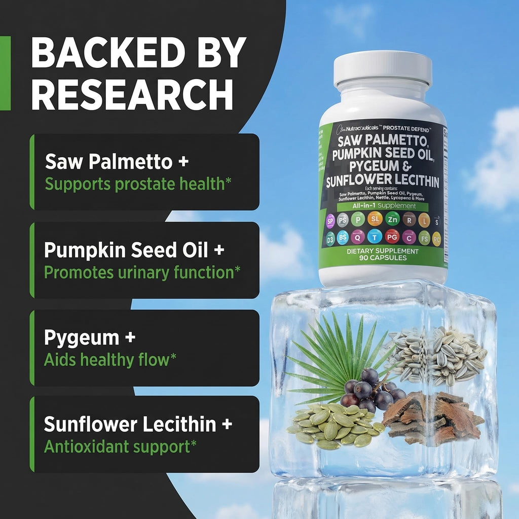 Clean Nutraceuticals Saw Palmetto Pumpkin Seed Oil Pygeum Sunflower Lecithin Stinging Nettle Cranberry - Prostate Supplements for Men with Lycopene - 90 Caps