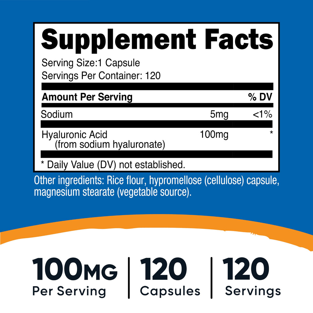 Nutricost Hyaluronic Acid Capsules 100mg,120 Vegetarian Capsules | Gluten-Free & GMO-Free