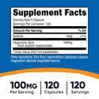 Nutricost Hyaluronic Acid Capsules 100mg,120 Vegetarian Capsules | Gluten-Free & GMO-Free