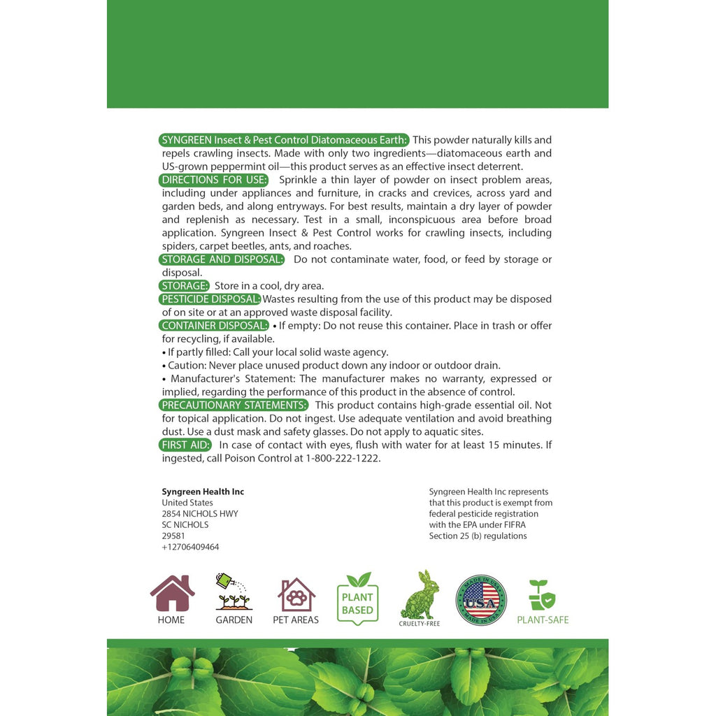 Diatomaceous Earth Food Grade Powder with Peppermint - Crawling Insect Killer for Bed Bugs, Roaches, Ants, Fleas - Indoor & Outdoor Pest Control | Family & Pet Safe | 1 lb