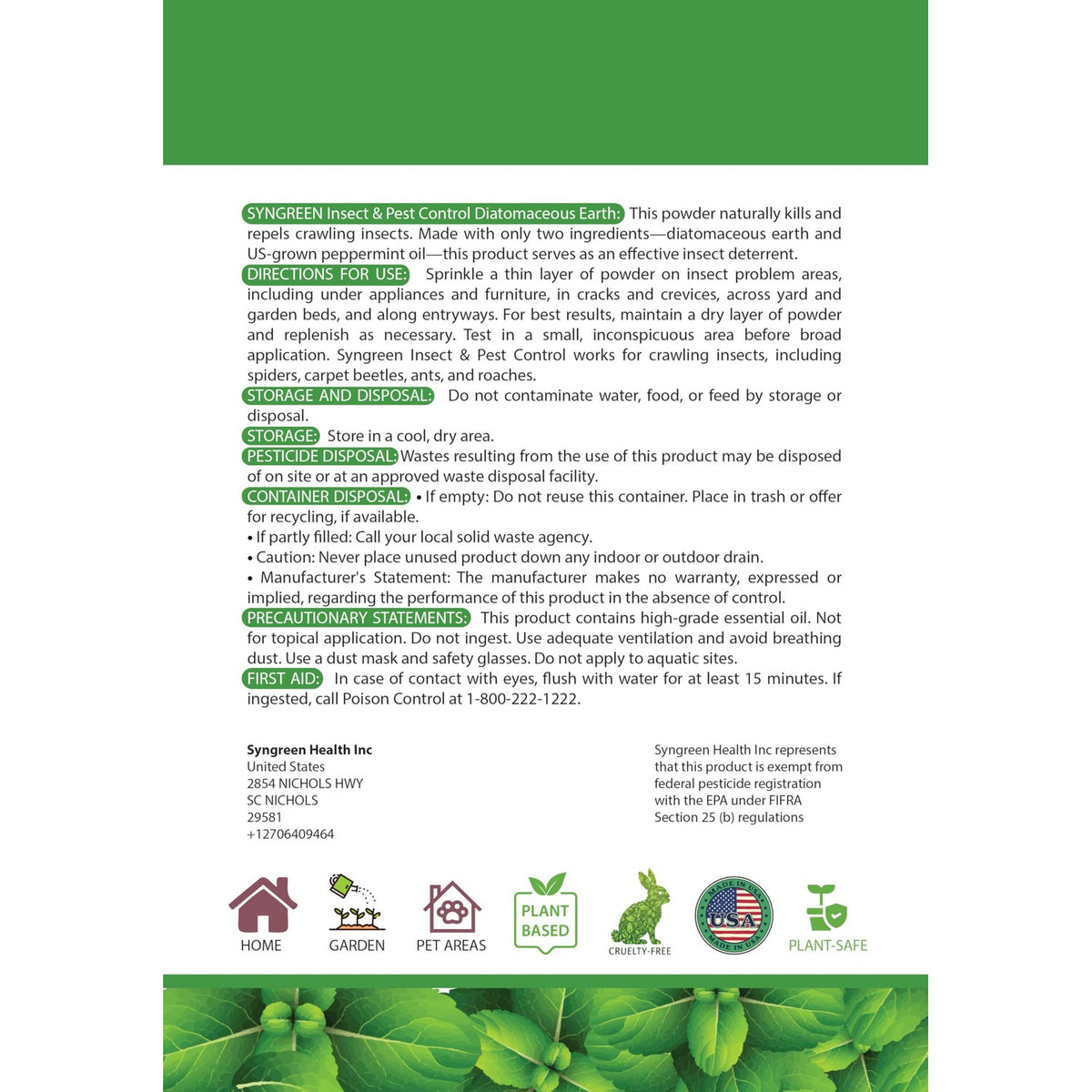 Diatomaceous Earth Food Grade Powder with Peppermint - Crawling Insect Killer for Bed Bugs, Roaches, Ants, Fleas - Indoor & Outdoor Pest Control | Family & Pet Safe | 1 lb