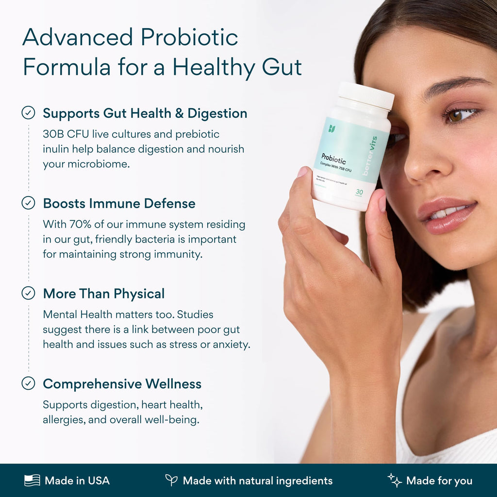 Bettervits Probiotics for Women & Men, 75 Billion CFU & Prebiotic | 60 Ct
