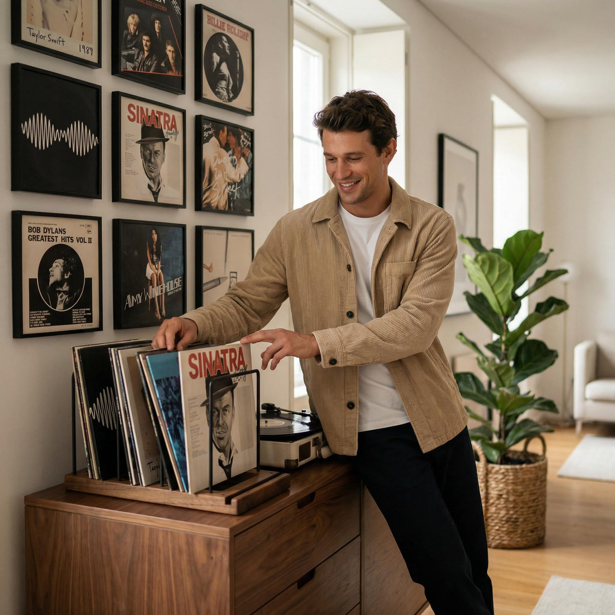 Decorative Vinyl Record Storage For Up to 75 Single Records - LP Holder