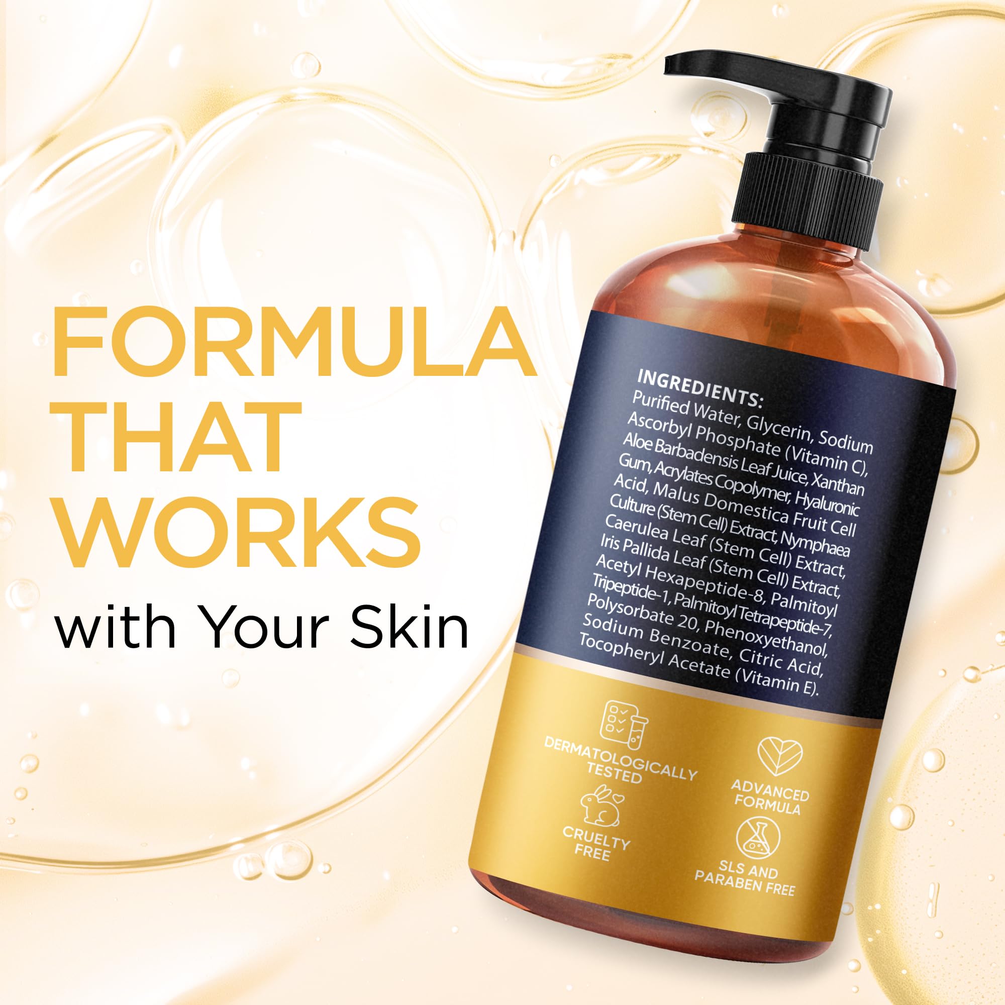 Vitamin C Serum for Face with Stem Cells & Hyaluronic Acid 8 Oz | Anti-Aging, Brightening, Hydrating Face Serum for All Skin Types, Cruelty Free, Made in USA, with Aloe Vera & Vitamin E