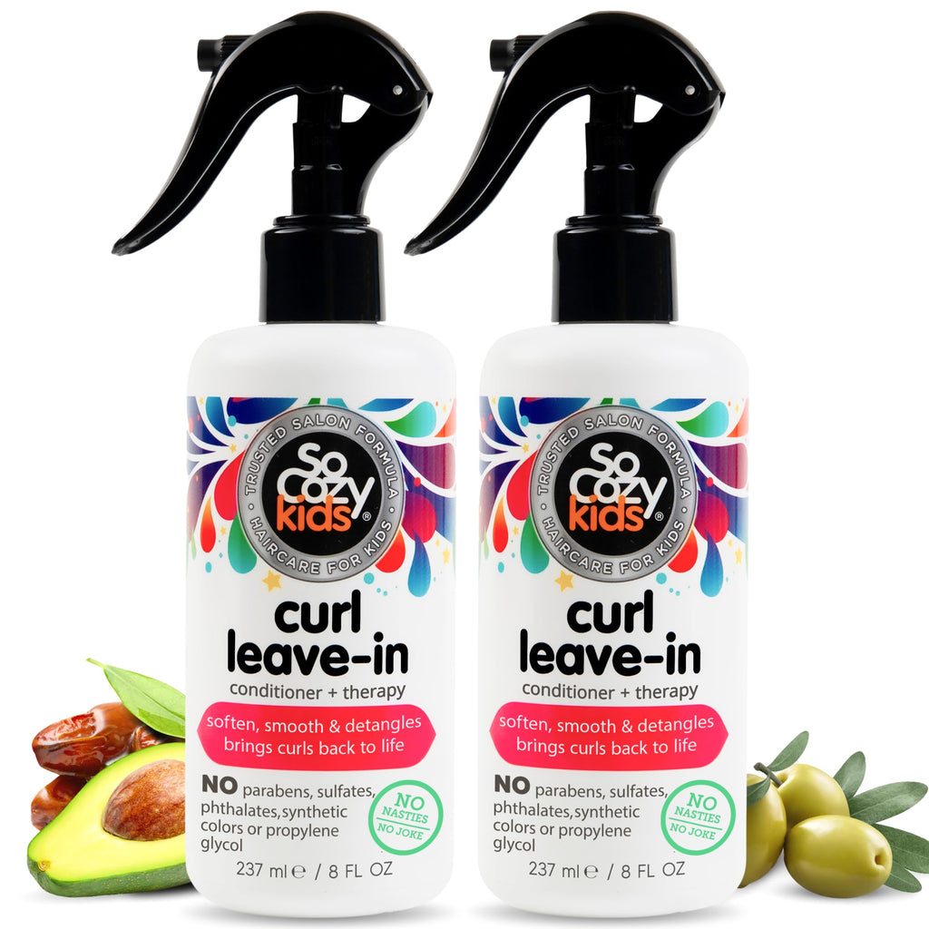 So Cozy Leave In Conditioner Spray (8 Fl Oz) Paraben-Free Detangler for Kids' Curly Hair, Deep Conditioner & Tangle-Free Curls, Gentle & Nourishing with Keratin, Vitamin B5, Olive Oil & Jojoba Oil