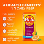 Metamucil 4-in-1 Psyllium Husk GLP-1 Friendly Fiber Supplement, Sugar-Free, 114 teaspoons, Orange Flavored, Daily Fiber Powder for Digestive Health, made with Plant-Based Psyllium Husk Fiber